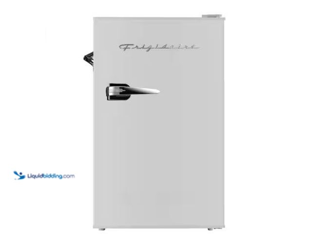 Lot 49-1631225 - Frigidaire 3.2 cu. ft. Retro Mini Fridge in Moonbeam Silver, Model # EFR376-MOONBM-6COM, Slightly us...