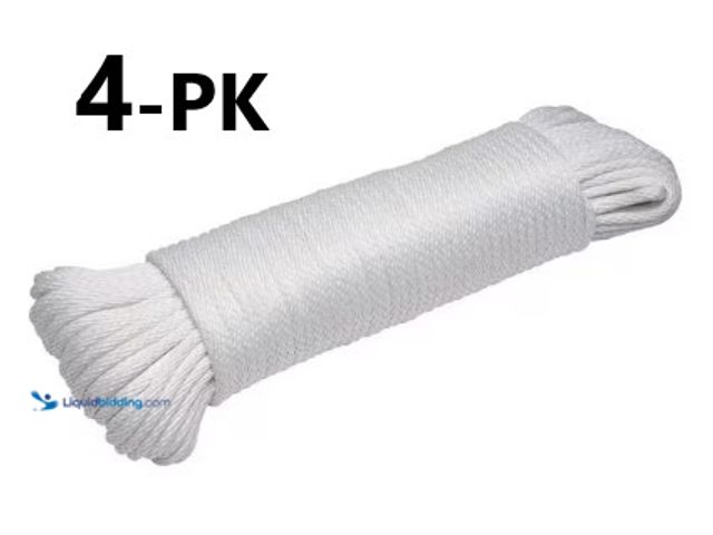 Lot 49-3631529 - Lot of (4) Everbilt 1/4 in. x 200 ft. White Polyester Braided Clothesline, Model # 72704, New.   Ref...