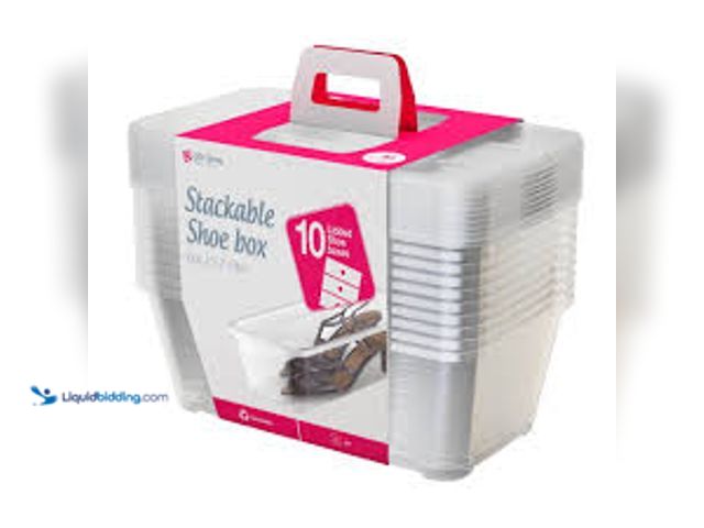 Lot 49-5407214 - Life Story 5.7-Liter Shoe and Closet Storage Box Stacking Containers, Clear (10 Pack). Model # SHB-1...