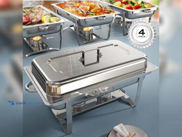 Lot 49-3565462 - Chafing Dishes for Buffet 4 Pack, [Ultrasonic Mirror Polishing] Chafing Dish Buffet Set 9QT, [Rolled...