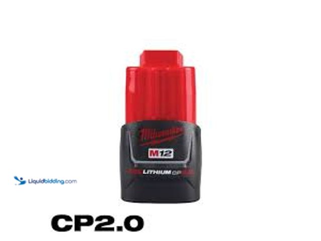 Lot 49-5485565 - Milwaukee M12 12-Volt Lithium-Ion 2.0 Ah Compact Battery Pack. Model # 48-11-2420. Used.
