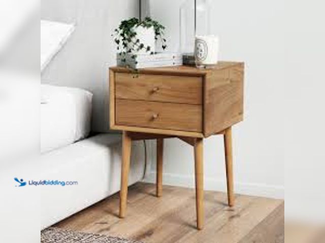 Lot 49-3528893 - Nathan James Harper Mid-Century Brown Oak Wood Nightstand with 2-Drawers Small Side Table or End Tab...