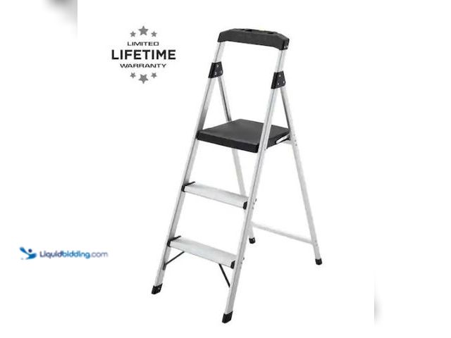 Lot 49-1518876 - Gorilla Ladders 3-Step Aluminum Step Stool Ladder, 250 lbs. Type I Duty Rating (9ft. Reach Height) M...