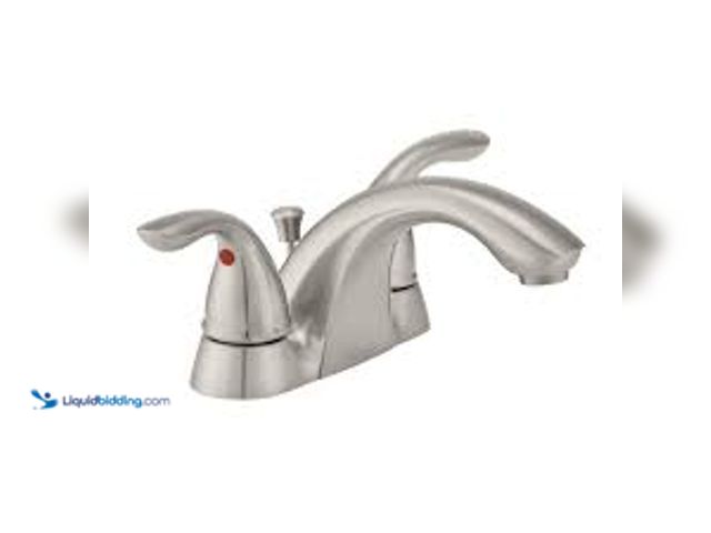Lot 49-5407610 - Glacier Bay Builders 4 in. Centerset Double Handle Low-Arc Bathroom Faucet in Brushed Nickel. Model ...