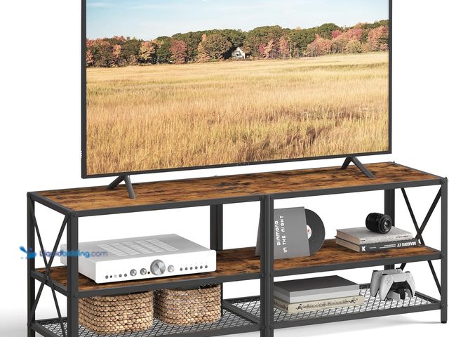 Lot 49-5487425 - VASAGLE LTV094B01V1 - TV Stand, 55.1 x 15.4 x 20.5 Inches, Rustic Brown + Black Unused