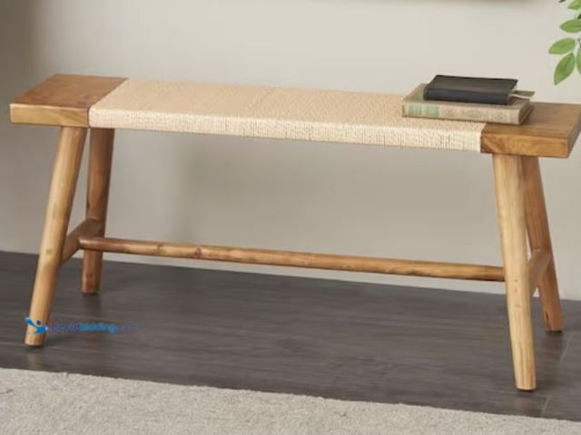 Lot 49-2026300 - Litton Lane Brown Handmade Traditional Dining Bench with Rope Wrapped Seat 18 in. x 40 in. x 10 in.,...