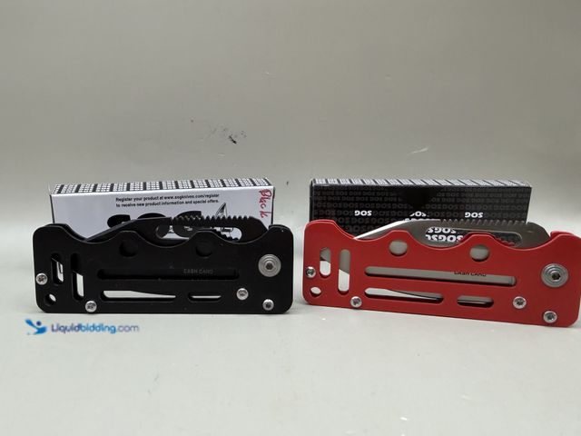Lot 49-1975779 - New 2 sog knives red and black2-3/4 blade 3-3/8 handle total length