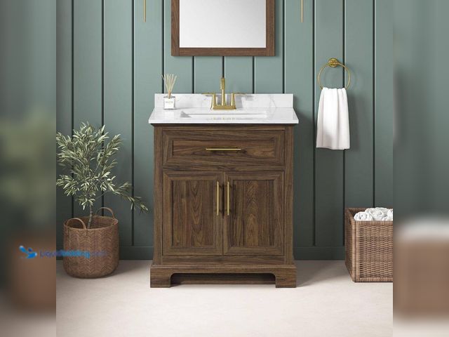 Lot 49-5437384 - Home Decorators Collection Doveton 30 in. Single Sink Dark Walnut Bath Vanity with White Engineered ...