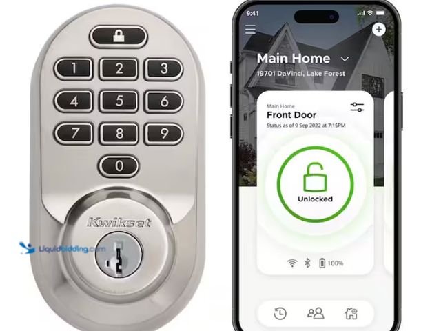 Lot 49-1578382 - Kwikset HALO Satin Nickel Keypad Wi-Fi Electronic Single-Cylinder Smart Lock Deadbolt featuring Smar...
