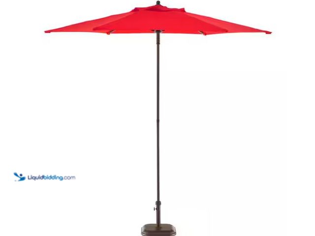 Lot 49-5555363 - StyleWell
7.5 ft. Steel Market Outdoor Patio Umbrella in Ruby Red, Used