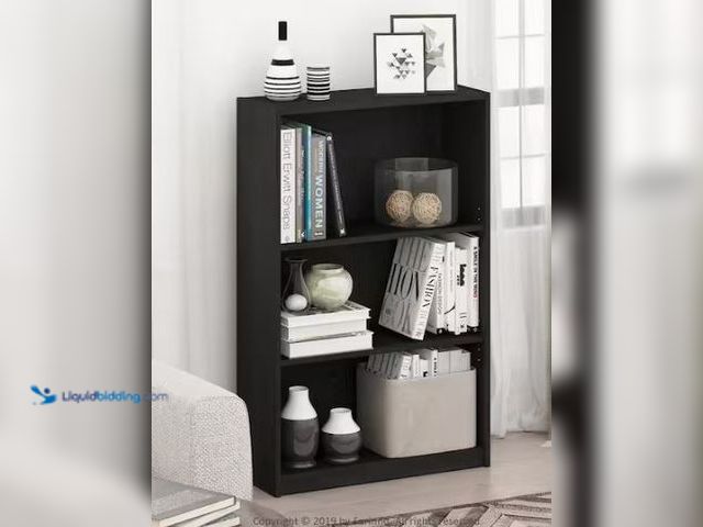 Lot 49-1569275 - Furinno 40.3 in. Tall Blackwood Composite 3-shelf Standard Bookcase with Adjustable Shelves, Model #...