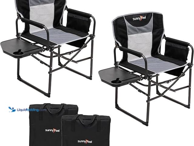 Lot 49-3433546 - Set of (2) SUNNYFEEL Camping Directors Chair, Heavy Duty, Oversized Portable Folding Chair with Side...