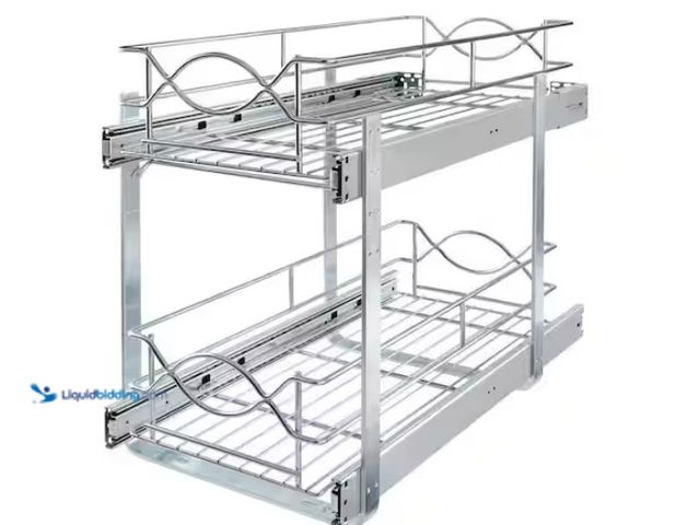 Lot 49-1567533 - Home Decorators Collection 11 in. Double Tier Wire Pull Out Basket. 16.25 in x 11.625 in x 21.75 in,...