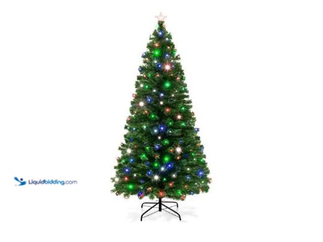 Lot 49-1544508 - Best Choice Products 6ft Pre-Lit Fiber Optic Artificial Pine Christmas Tree w/ 230 Multicolored LED ...