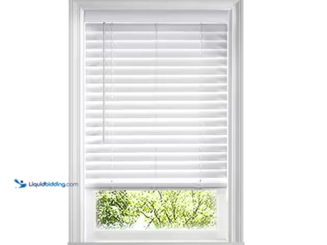 Lot 49-1575429 - Home Decorators Collection White Cordless Faux Wood Blinds for Windows with 2 in. Slats - 43 in. W x...
