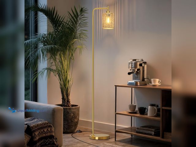 Lot 49-5552473 - 66" Gold Floor Lamp for Living Room, Boho Floor Lamp with Remote Control and LED Bulb, Rattan Shade,...