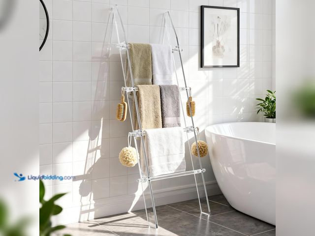 Lot 49-5485954 - Blanket Ladder 5.6FT for Bathroom, 4 Tier Modern Decor Waterproof Blanket Holder for Living Room and...
