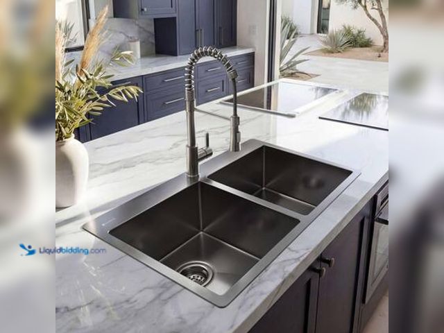 Lot 49-5549606 - Glacier Bay 33 in. Drop-In Double Bowl 18 Gauge Gunmetal Black Stainless Steel Kitchen Sink with Bla...