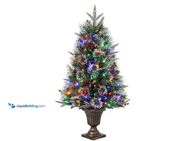 Lot 49-1557316 - Der Rose 3FT Snow Flocked Christmas Tree, Small Artificial Christmas Tree with Base 78 Lights, 8 Lig...