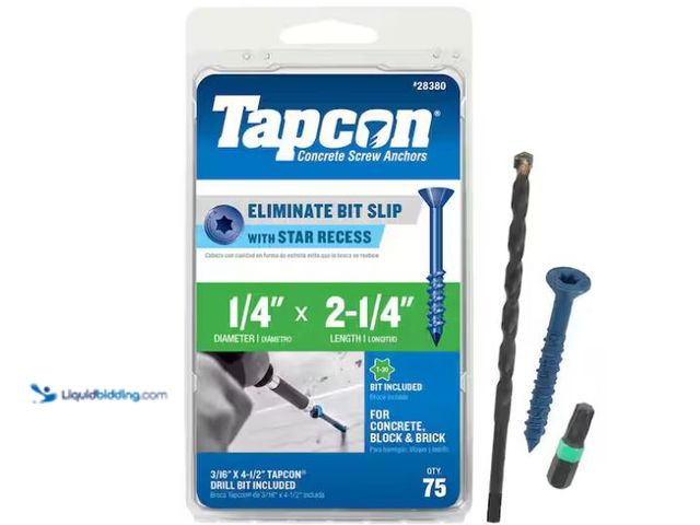 Lot 49-5555420 - Tapcon
1/4 in. x 2-1/4 in. Star Flat-Head Concrete Anchors (75-Piece), Unused in a PK of 2