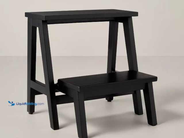 Lot 49-5538600 - 18" Wood Kitchen Step Stool - Black - Hearth & Hand™ with Magnolia: Farmhouse Rubberwood, 225lb Capa...