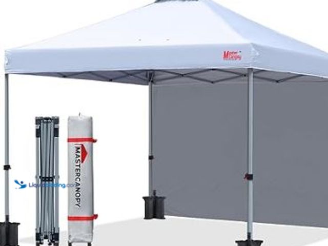 Lot 49-3464309 - MASTERCANOPY Durable Pop-up Canopy Tent with 1 Sidewall (10'x10',White) Model# B07WCS3DJT, Slightly ...