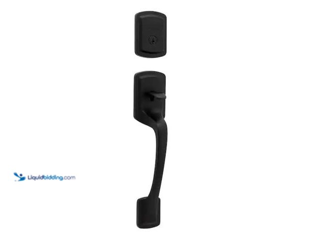 Lot 49-1567835 - Kwikset Prague Matte Black Single Cylinder Entry Door Handle set with Round Pismo Knob Featuring Sma...