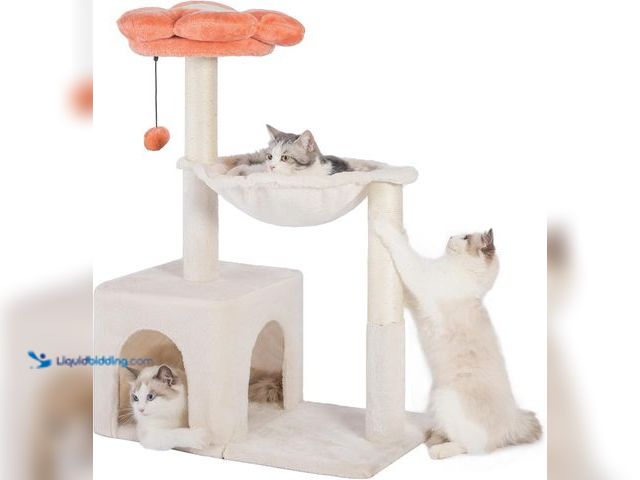 Lot 49-5453676 - Flower Cat Tree 34" Scratching Post Small Cat Tower for Large Cats,Featuring with 15.7”Large Hammock...