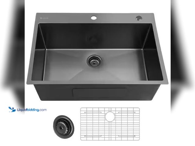 Lot 49-2006720 - Glacier Bay 33 in. Drop-In Single Bowl 18 Gauge Gunmetal Black Stainless Steel Kitchen Sink, Model #...