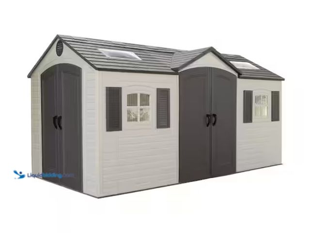 Lot 49-1594018 - Lifetime 15 ft. x 8 ft. Resin Double Door, Dual Entry Storage Shed (109 sq. ft.), Model # 60079, MSR...