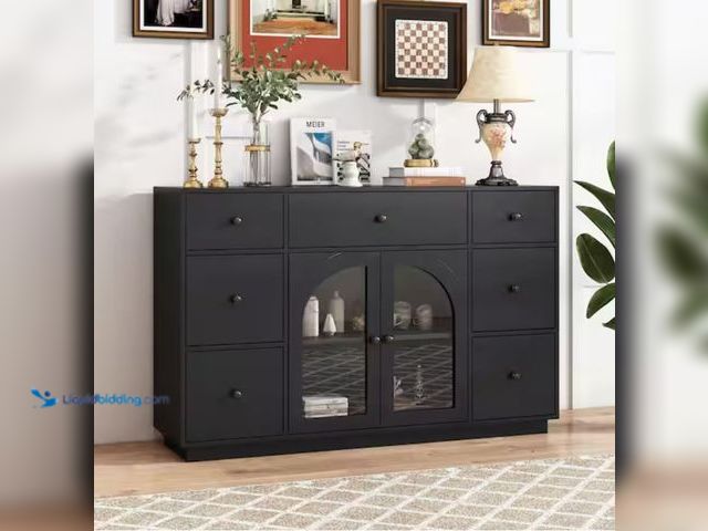 Lot 49-2005505 - CHRISTOPHER KNIGHT HOME Luther Modern Black 35.8 in. H Sideboard Accent Storage Cabinet with Glass D...