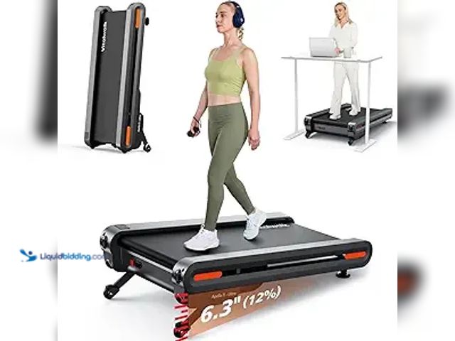 Lot 49-3462988 - Walking Pad Treadmill with Auto Incline 6 Levels 12% - 18"x43" Wide Full Deck Under Desk Treadmill f...