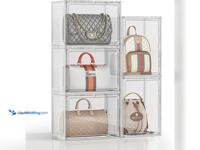 Lot 49-3433314 - (5-Pack) Purse Organizer for Closet, Handbag Storage Organizer Stackable Display Case with Magnetic ...