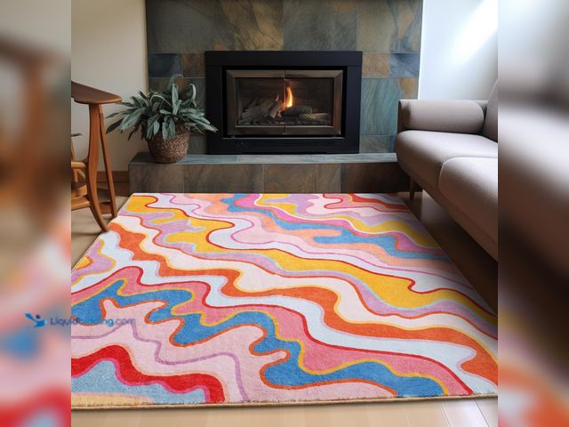 Lot 49-3528224 - Vintage Abstract 6x9 Area Rug Ultra Thin Light Weight Funky Aesthetic Colorful Striped Non-Slip Livi...