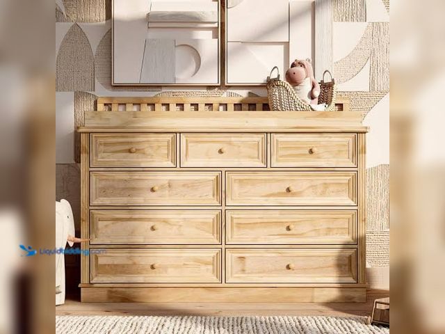 Lot 49-1629218 - Homsee Light Pine 100% Solid Wood Changing Table Dresser with Removable Changing Tray, Anti-Tip Kit,...