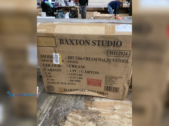 Lot 49-5448868 - Baxton Studio Roxy Off-White and Walnut Brown Ottoman. Model # 225-12924-HD. Unused