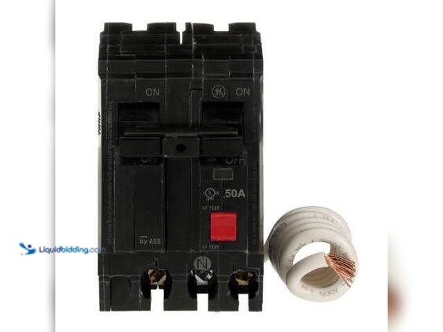 Lot 49-5572401 - GE 50 Amp 240-Volts Double Pole Ground Fault Breaker with Self-Test. Model # THQL2150GFT2P. Unused