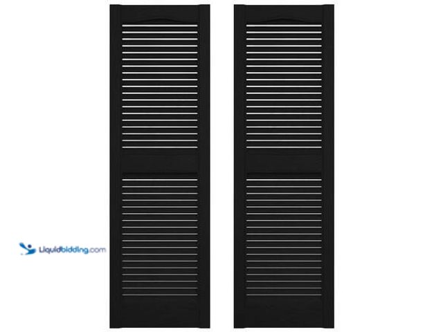 Lot 49-5581958 - Builders Edge 14.5 in. x 67 in. Louvered Vinyl Exterior Shutters Pair in Black Model # 010140067002 ...