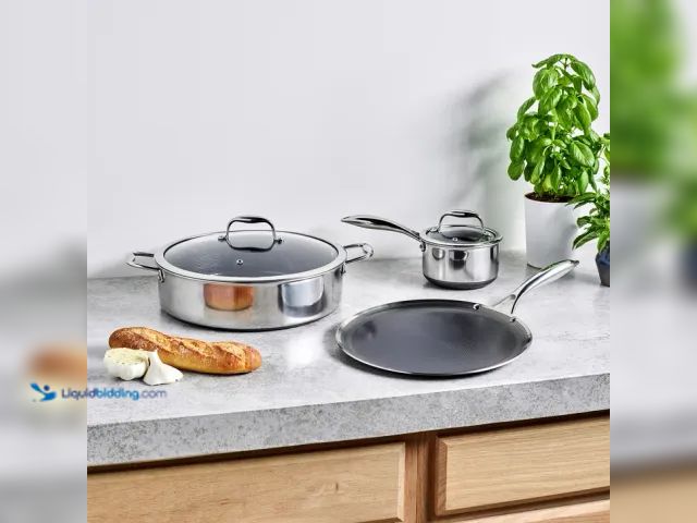 Lot 49-3611851 - Hex Clad Hybrid Cookware 5-Pc Set w/ Lids 7QT, 1QT Pot & 12” Griddle Pan, Model # 317868776481, Unus...