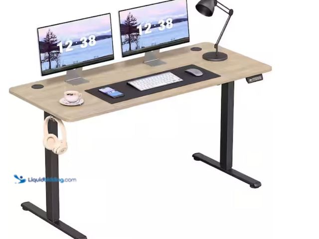 Lot 49-2020948 - LACOO 55 in. W Oak/Black Electric Rectangular Standing Desks Adjustable Height Home Office Desk with...