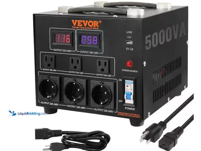 Lot 49-1547770 - VEVOR Voltage Converter Transformer 5000-Watt Up/Down Transformer 110V/220-Volt with US/EU Outlet 5-...