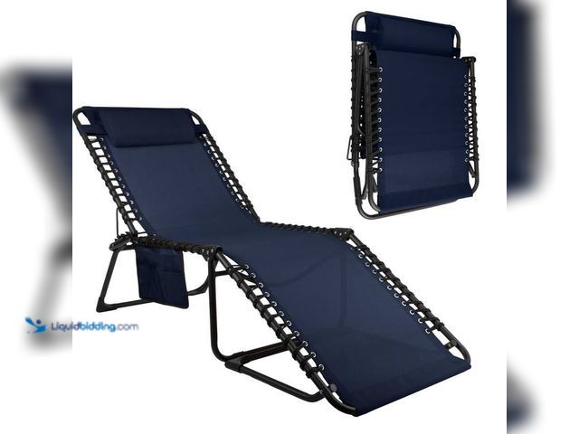 Lot 49-5406402 - Pure Garden Lounge Chair Outdoor Furniture-Outdoor Textilene and Metal Folding Chaise Lounge Chair w...