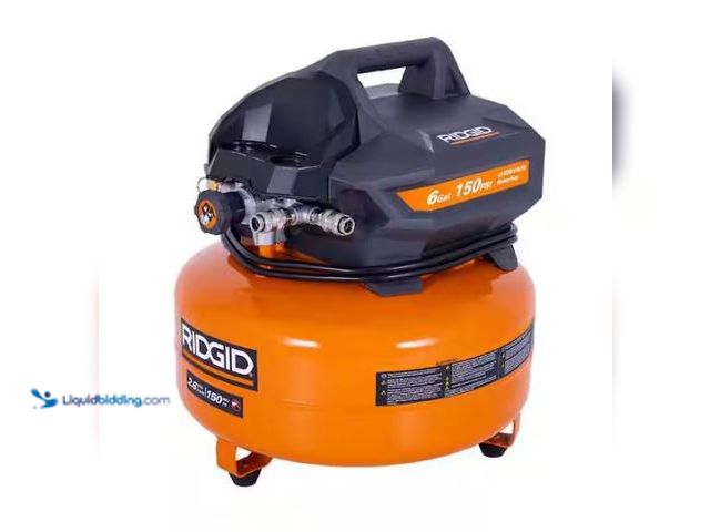 Lot 49-1569604 - RIDGID 6 Gal. 150 PSI Portable Electric Oil-Free Jobsite Pancake Air Compressor with Dual Pressure G...