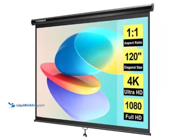 Lot 49-2004385 - VIVOHOME 120 in. Manual Pull-Down Retractable Projector Screen, 1:1 HD, Model # wal-VH779US-BK, Unus...