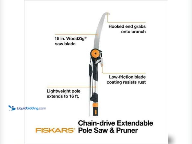 Lot 49-5554225 - Fiskars 16 ft. Extendable 1.25 in. Cut Capacity 15 in. Saw Blade Tree Pruner with Chain-Drive Model ...