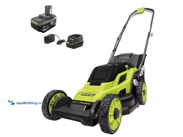 Lot 49-1622647 - RYOBI ONE+ 18V 13 in. Cordless Battery Walk Behind Push Lawn Mower with 4.0 Ah Battery and Charger, ...