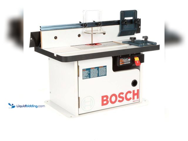 Lot 49-5453568 - Bosch 25-1/2 in. x 15-7/8 in. Benchtop Laminated MDF Top Cabinet Style Router Table with 2 Dust Coll...
