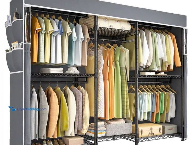 Lot 49-1553977 - Raybee 75"W Portable Clothes Rack With Cover, 905LBS Heavy Duty Clothes Rack For Hanging Clothes, Ad...