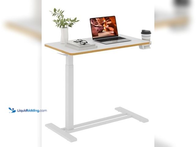 Lot 49-3473664 - Medical Overbed Adjustable Bedside Table with Hidden Casters, Pneumatic Mobile Rolling Laptop Standi...