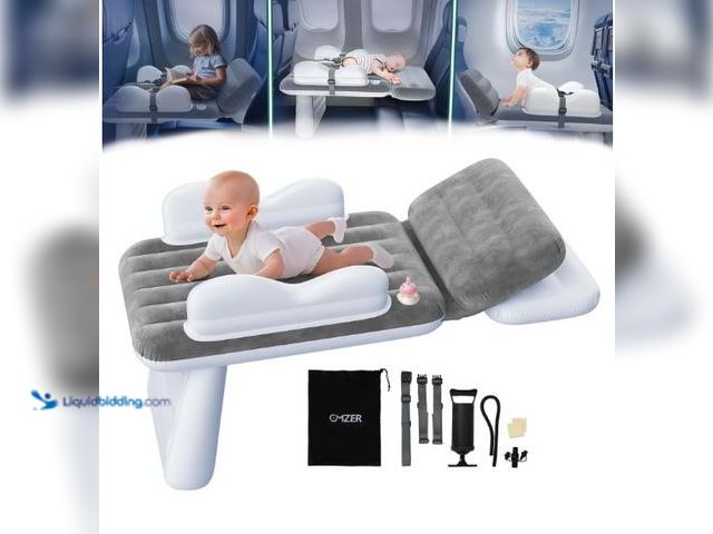 Lot 49-1549499 - Omzer Inflatable Toddler Airplane Bed: Airplane Seat Extender for Kids with Cup Holder & Seat Belt -...